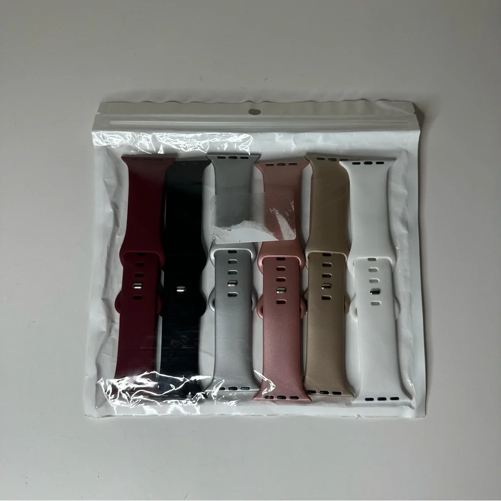 Lot Of 6 Unbranded Apple Watch Silicone Sport Bands Neutral Colors 38/40mm NEW